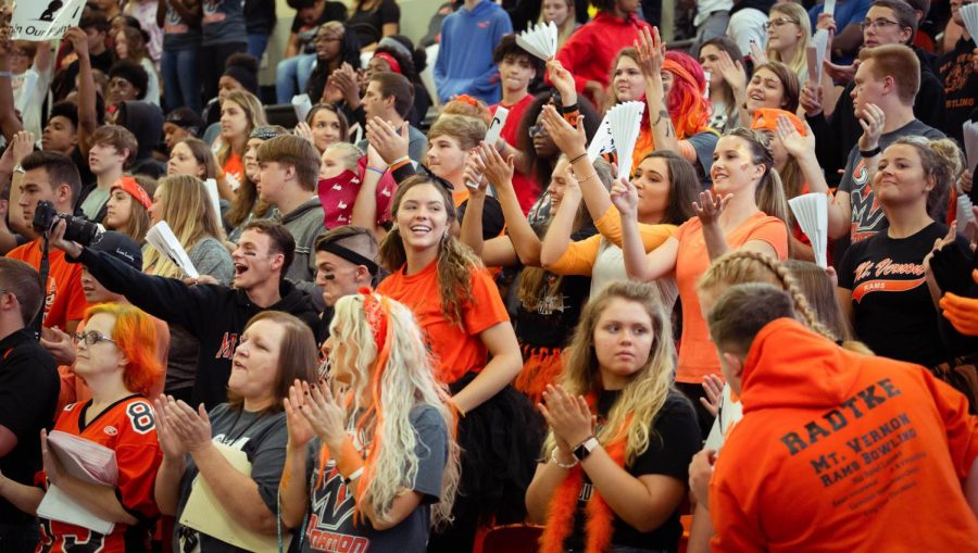 Seniors make some noise during the class competition at the Homecoming pep rally. The pep rally was held in October 2018 on the Friday before the Homecoming dance. 