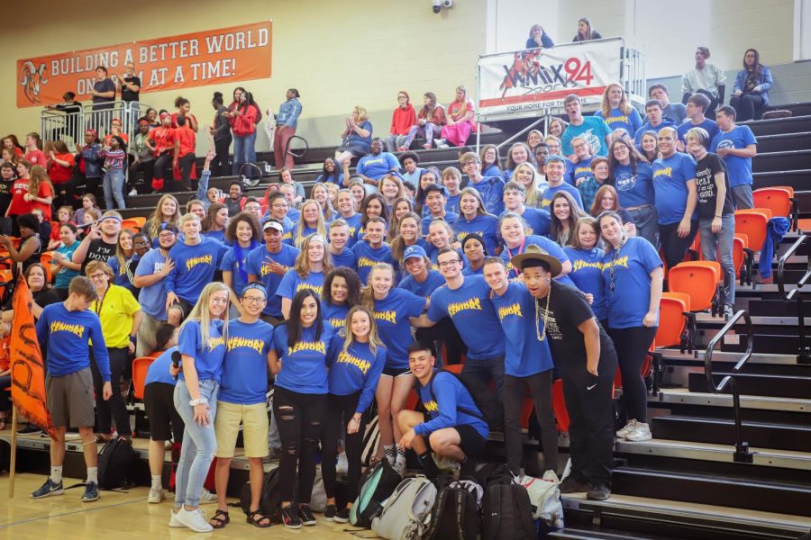 Seniors, while wearing their senior shirts that were modeled after “Thrasher Skateboarding Magazine” attend their final pep rally as a class. During the spirit banner competition, the seniors fell to the juniors and then promptly exited Changnon Gym. 