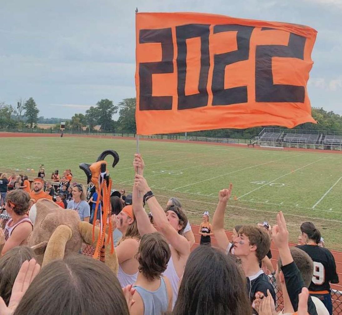 Class of 2022 competes in spirit competition during the outdoor Homecoming pep rally. Photo taken by Faith Huber.