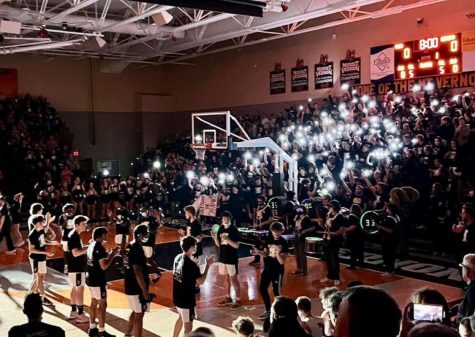 Shining Bright...The Khaos Kage lights up as students turn flashlights on for the starting lineups of the annual Blackout Game against Centralia on February 25