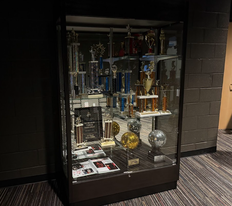 Drama and Speech display case installed in Schweinfurth Theater vestibule