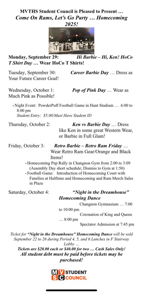 MVTHS Student Council is Pleased to Present …  Come On Rams, Let’s Go Party … Homecoming 2025!